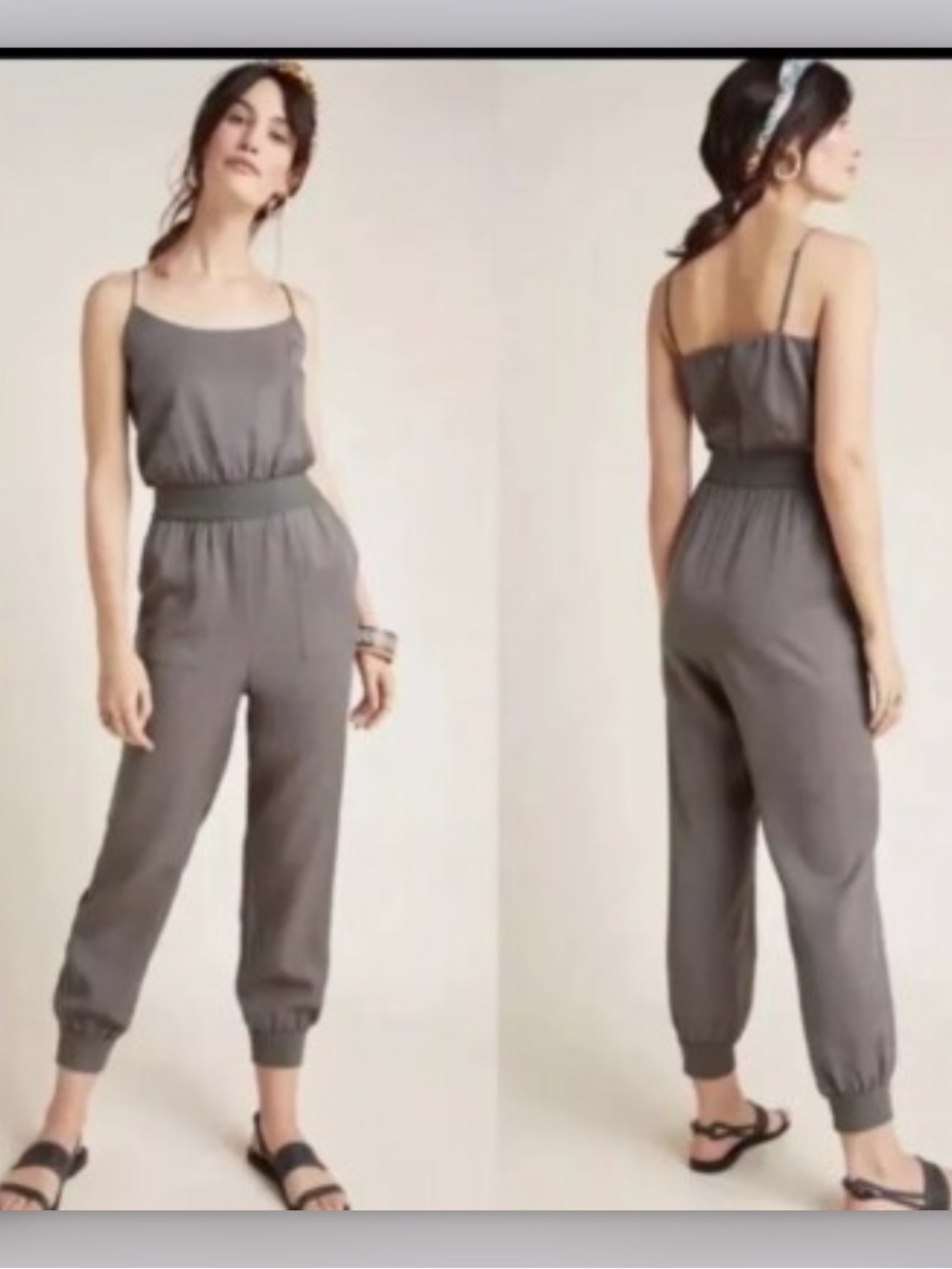 Anthropologie Nisa Jumpsuit Romper Olive Green Tapered Leg Jogger